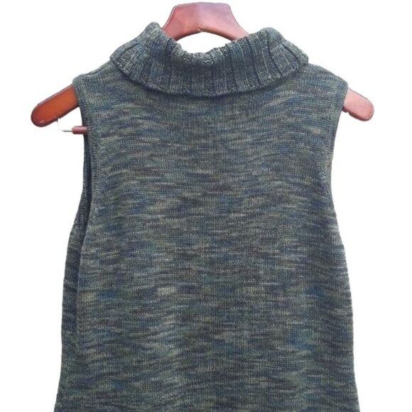 Calvin Klein Dress Sweater Marled Knit Sleeveless Cowl Tunic Pockets Green Sz L - Picture 8 of 9